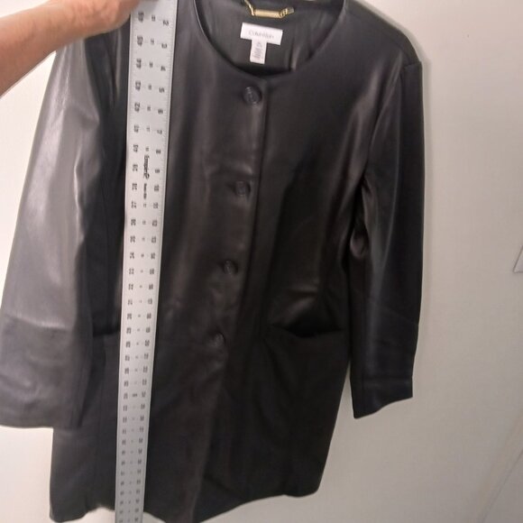 Calvin Klein Black Faux Leather Lightweight Coat, Size Medium Classic, Vegan - Picture 12 of 16